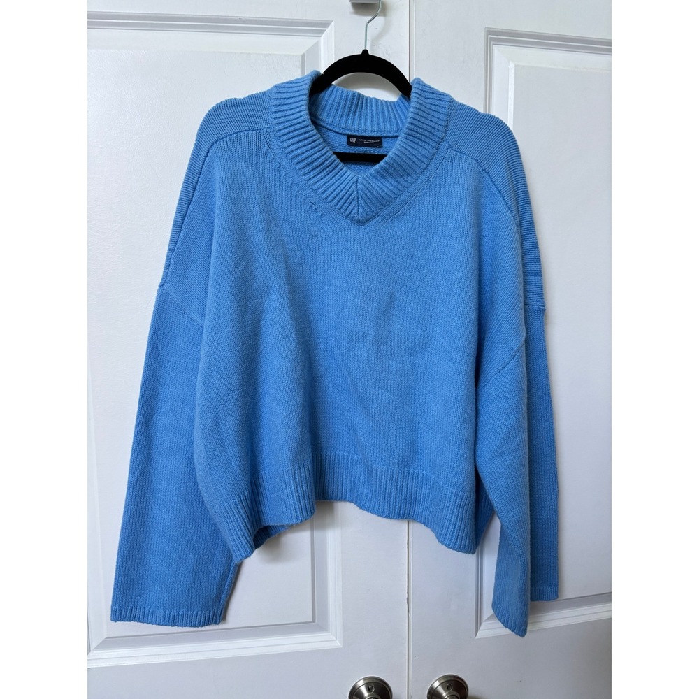 Gap CashSoft Shaker-Stitch V-Neck Sweater Union Blue XL Oversized Knit